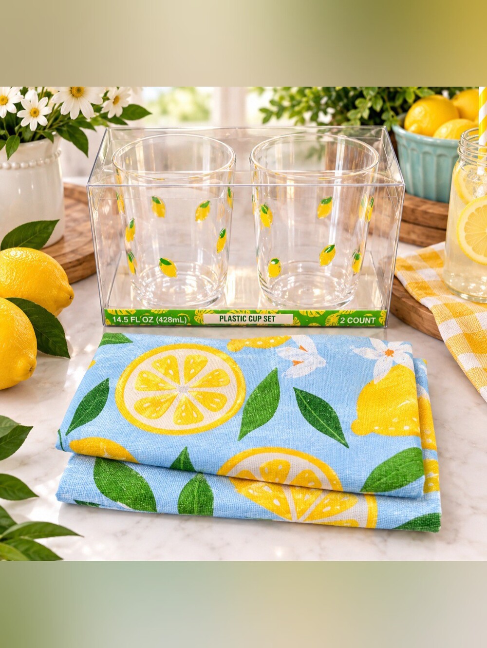 Lemon Print Cup & Tea Towel Set
